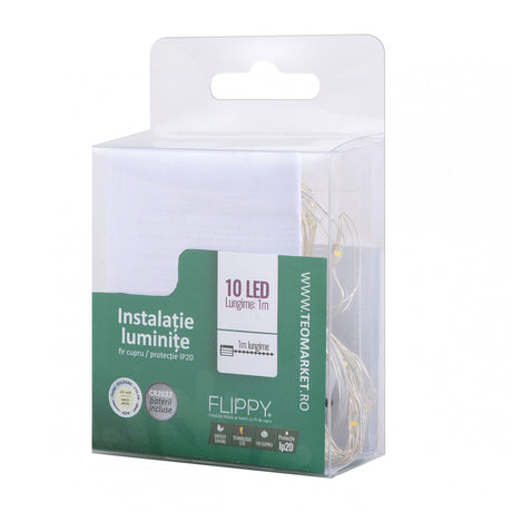 Instalatie Craciun, Liniara, 1 m, Baterii, 10 LED-uri, Alb Cald, Fir Cupru, Interior/Exterior, Vivimall - vivimall.ro