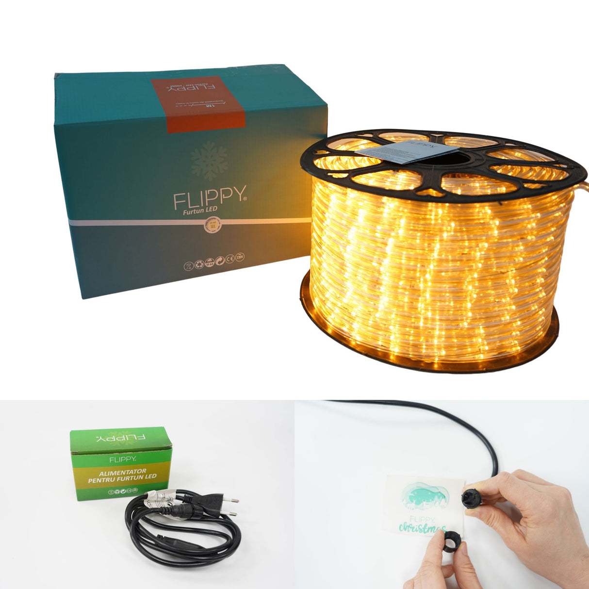 Karácsonyi installáció, 10 m, 240 LED, világítócső, transzformátor, szekcionált, 220 V