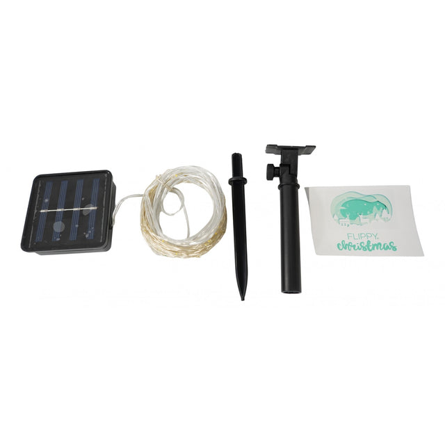 Instalatie Craciun, 10 metri, 100 de LED-uri, alb cald, cu energie solara, fir de cupru, liniar, interior/exterior, Vivimall - vivimall.ro