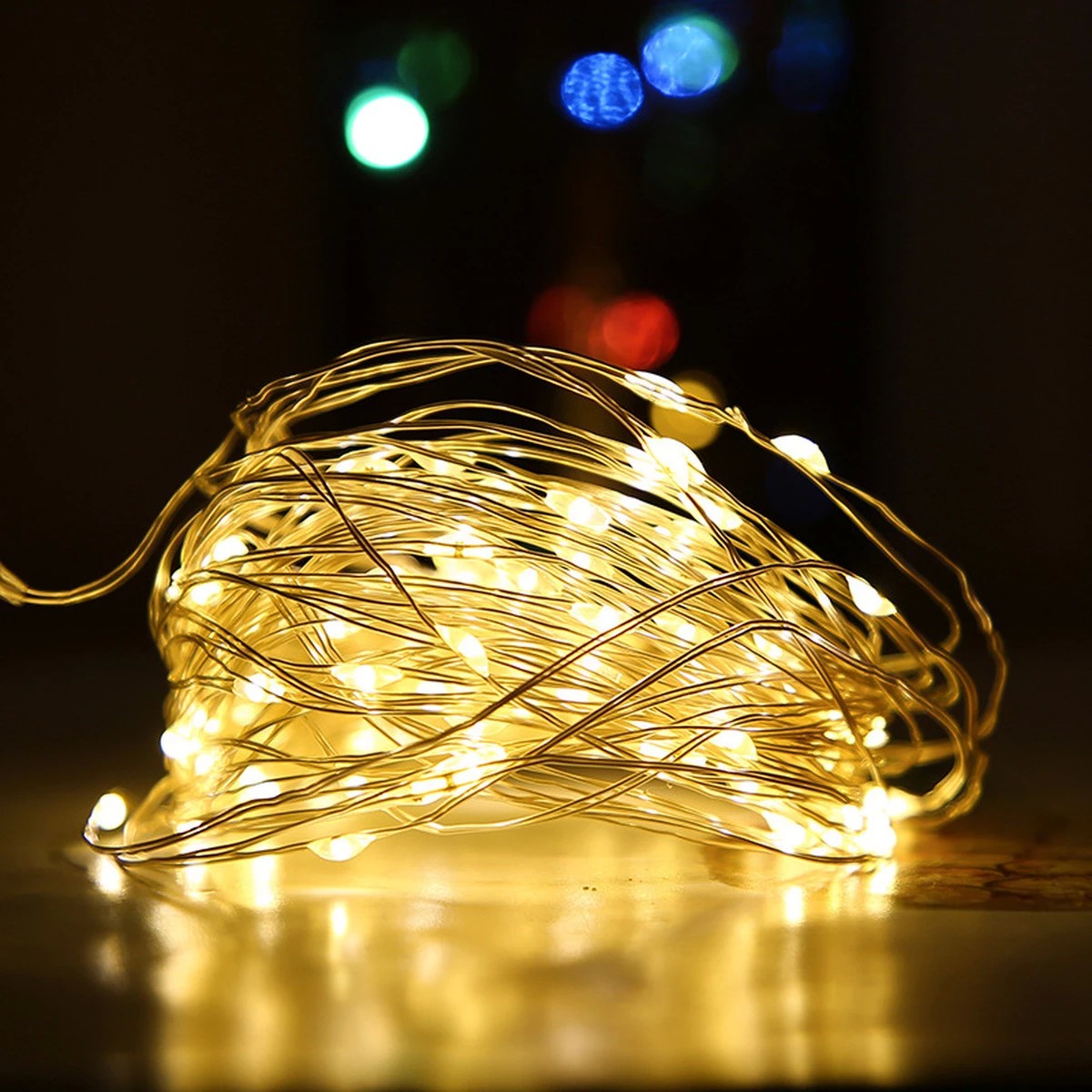 Karácsonyi installáció, 10 méter, 100 LED, elemekkel és 8 funkciós távirányítóval