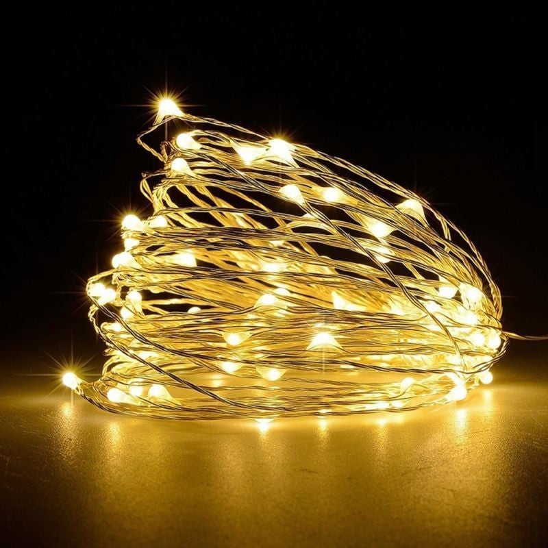 Karácsonyi installáció, 10 méter, 100 LED, elemekkel és 8 funkciós távirányítóval
