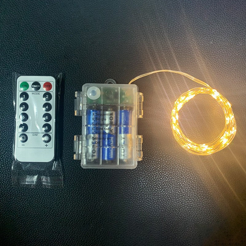 Karácsonyi installáció, 10 méter, 100 LED, elemekkel és 8 funkciós távirányítóval