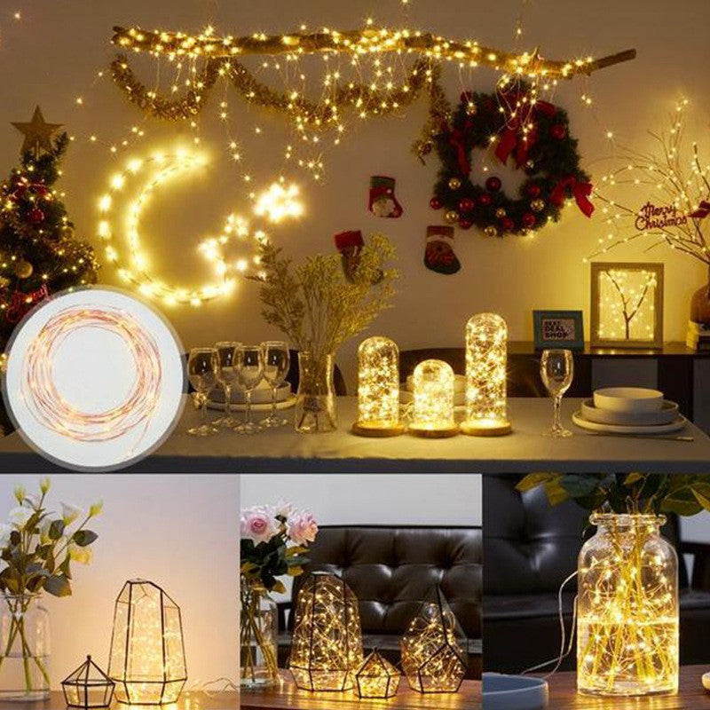 Karácsonyi installáció, 10 méter, 100 LED, elemekkel és 8 funkciós távirányítóval