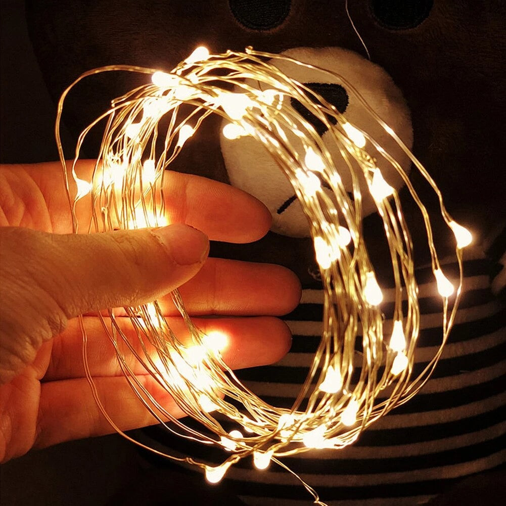 Karácsonyi installáció, 10 méter, 100 LED, elemekkel és 8 funkciós távirányítóval