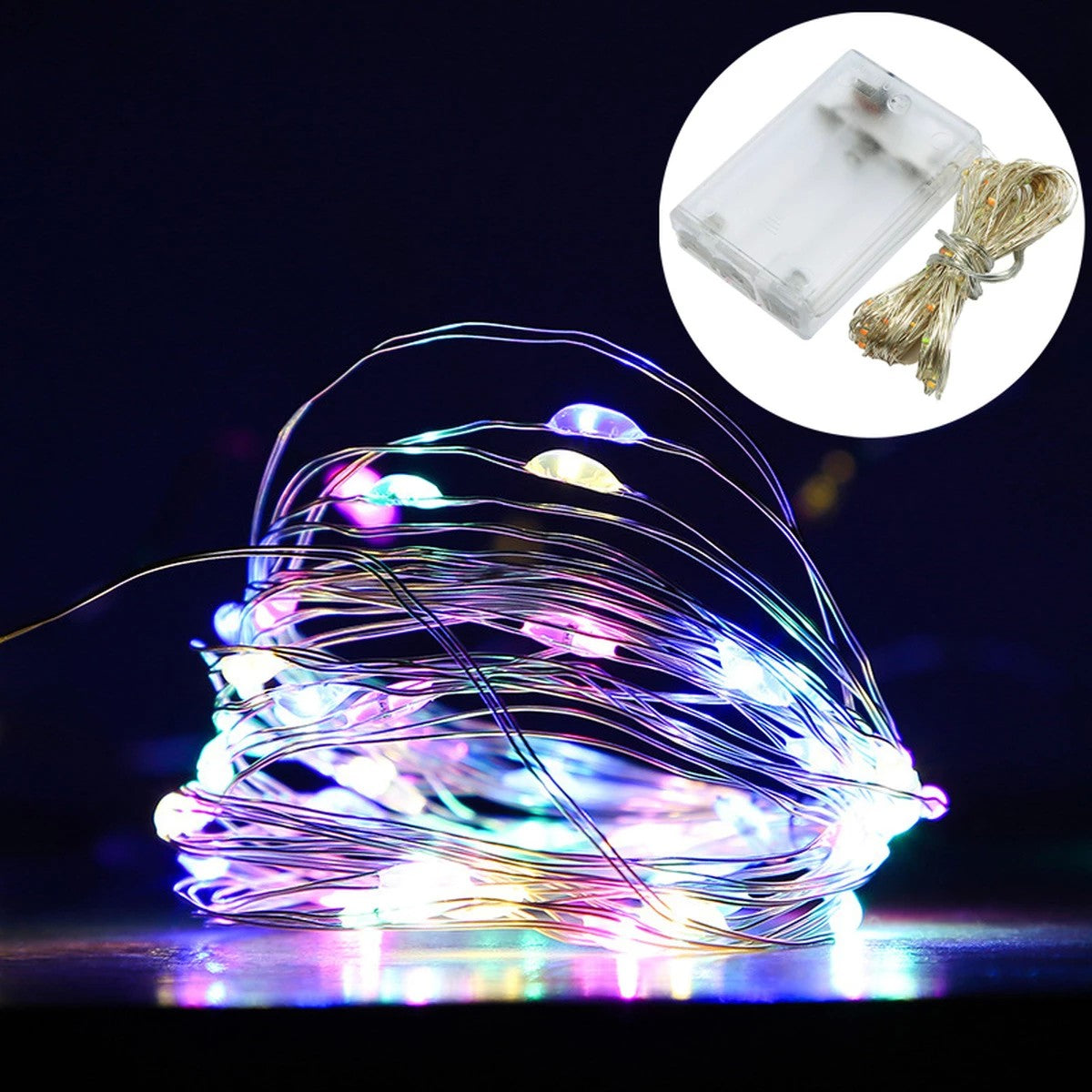 Karácsonyi installáció, 10 méter, 100 LED, elemekkel és 8 funkciós távirányítóval