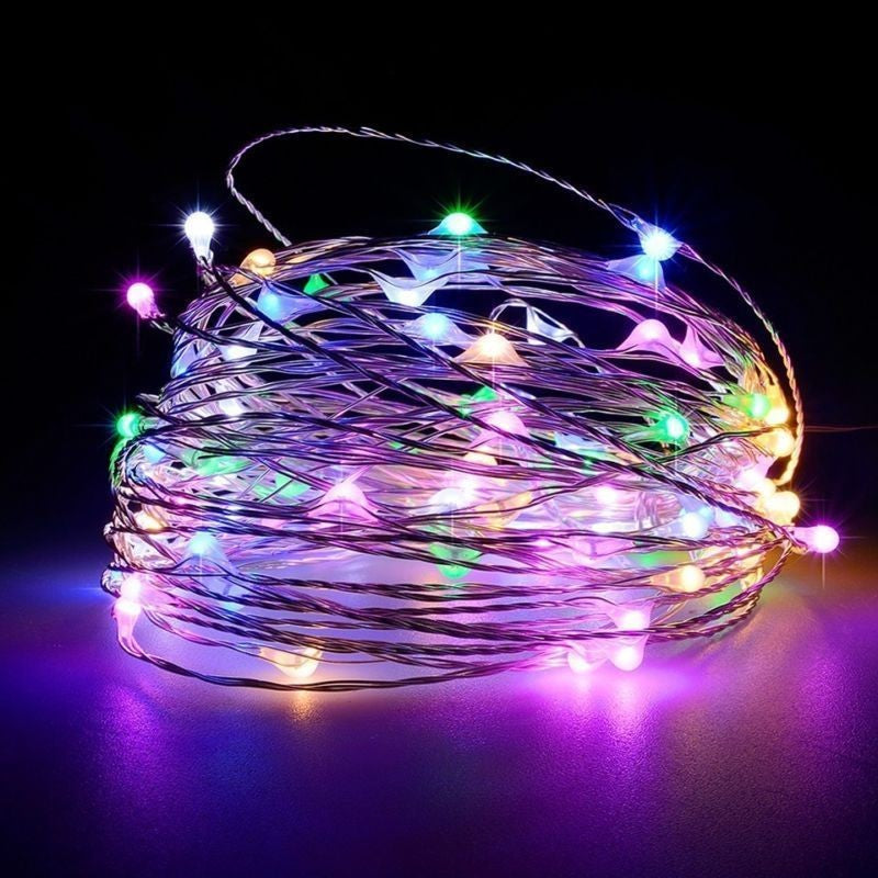 Karácsonyi installáció, 10 méter, 100 LED, elemekkel és 8 funkciós távirányítóval