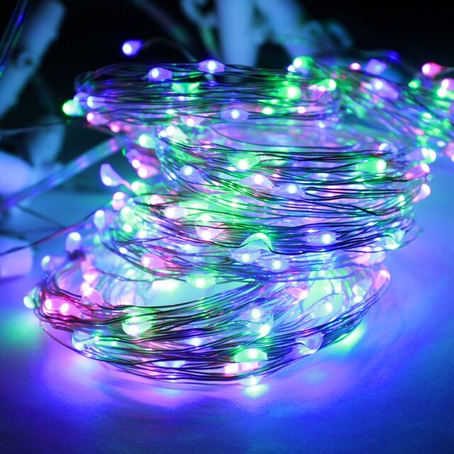 Karácsonyi installáció, 10 méter, 100 LED, elemekkel és 8 funkciós távirányítóval