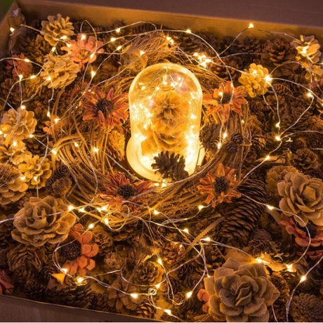 Karácsonyi installáció, 10 méter, 100 LED, RGB, zeneszinkron, 12 funkciós távirányító, USB, rézdrót, lineáris, beltéri/kültéri