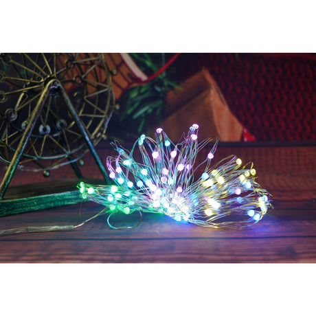 Karácsonyi installáció, 10 méter, 100 LED, 32 funkciós távirányító, Rbg, rézhuzal, USB, beltéri