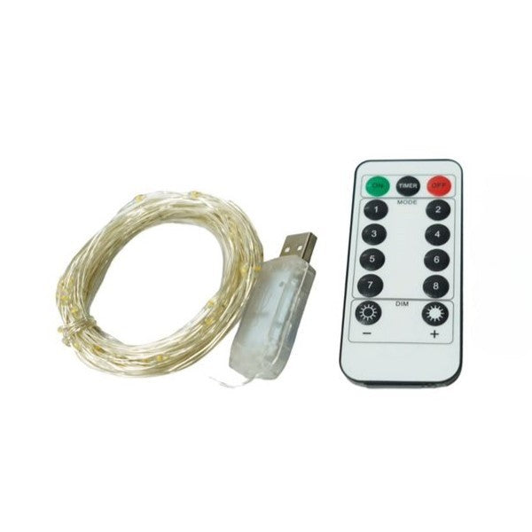 Karácsonyi installáció, 10 méter, 100 LED, USB, 8 funkciós távirányító