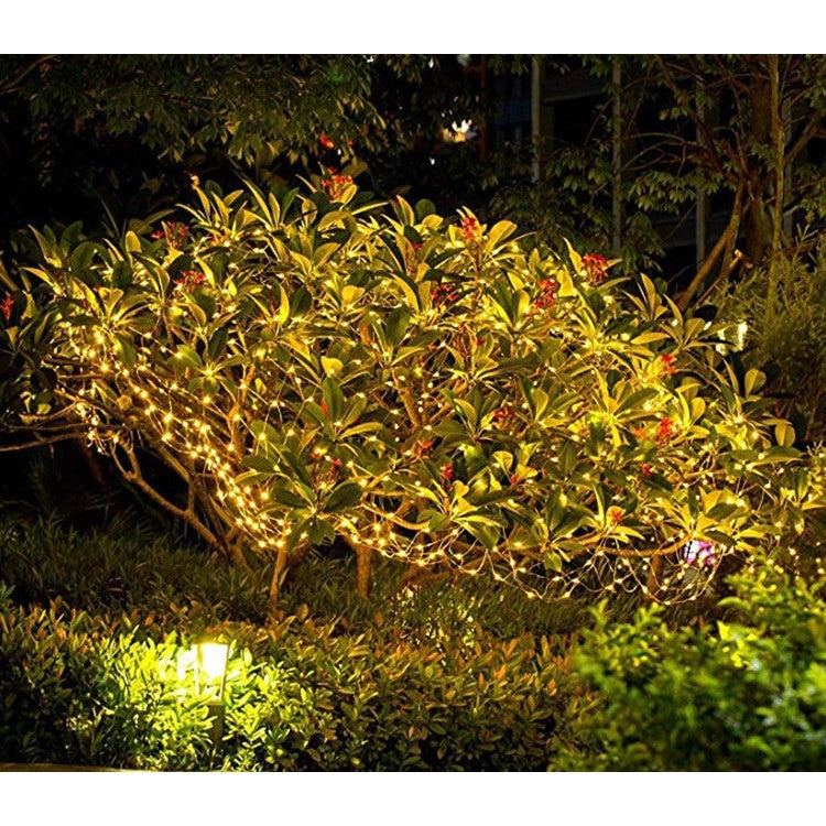 Instalatie Craciun, 100 LED-uri, 12 metri,  pentru exterior cu incarcare solara, alb cald, Vivimall - vivimall.ro