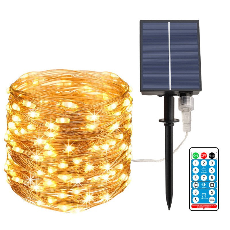 Instalatie Craciun, 100 LED-uri, 12 metri,  pentru exterior cu incarcare solara, alb cald, Vivimall - vivimall.ro