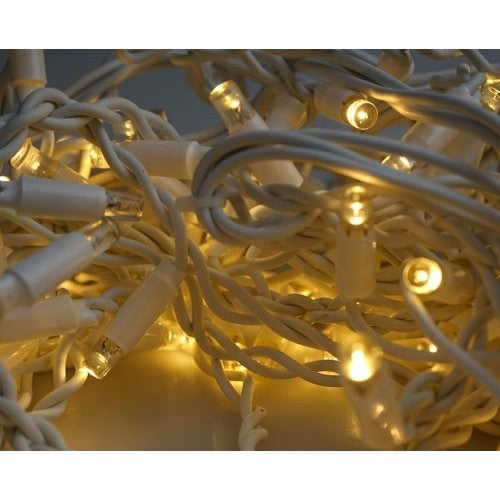 Karácsonyi installáció, 110 M, LED-ek, rojtos, vaku, tápegység, összekapcsolható, fehér gumírozott vezeték, 220V