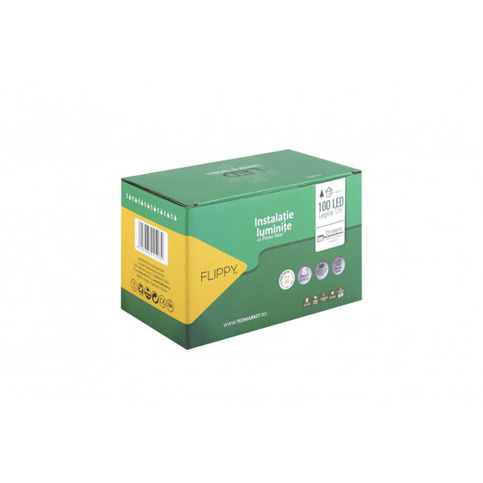 Instalatie Craciun, 12 metri, 100 de LED-uri cu ornament tip Bulb, 8 jocuri de lumini, alb cald, cu energie solara, liniar, interior/exterior, Vivimall - vivimall.ro