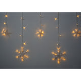 Karácsonyi installáció, 138 LED, függöny típusú, hópelyhekkel, -meleg, 2,5 m, beltéri/kültéri