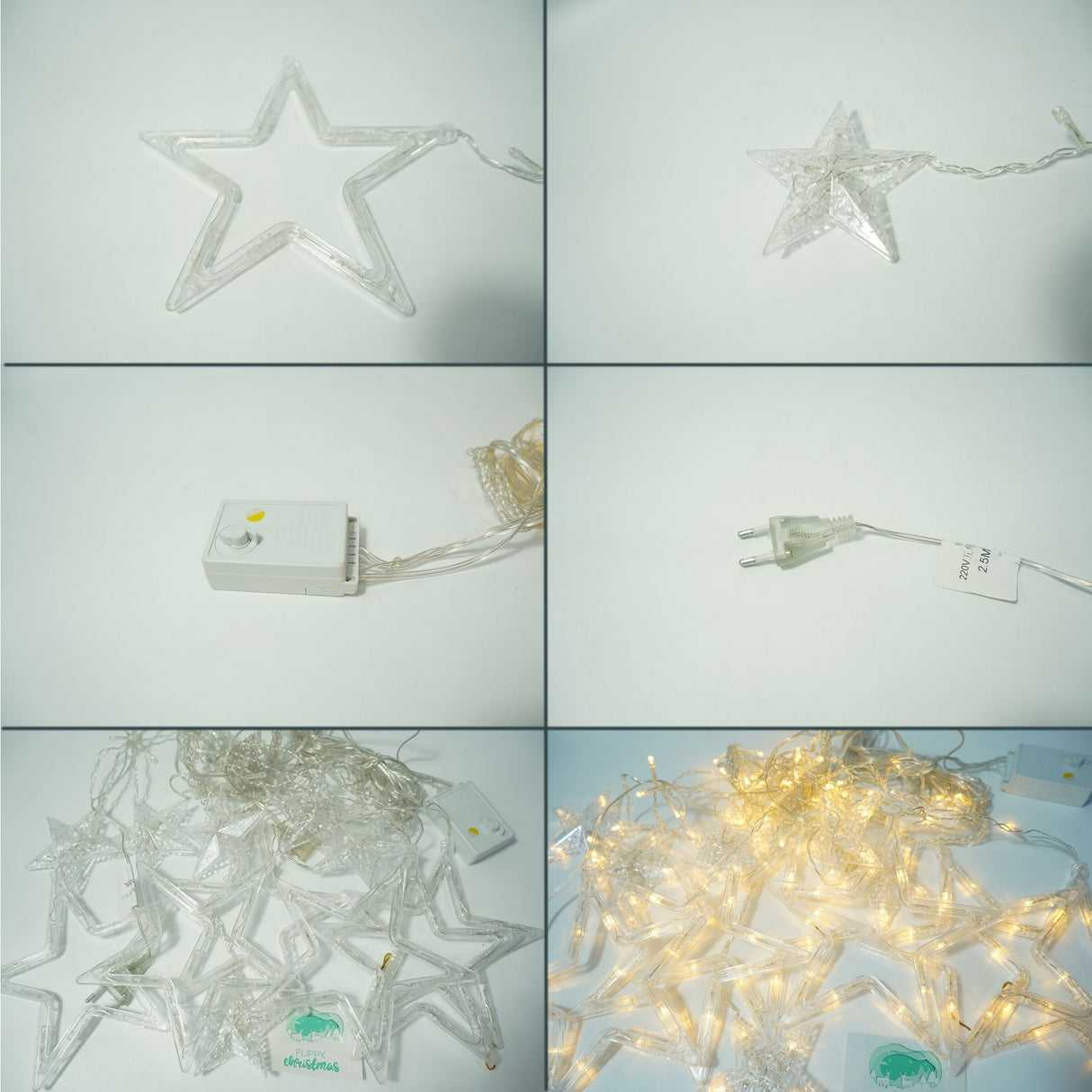 Karácsonyi installáció, 138 LED, függöny típusú, csillagokkal, -meleg, 2,5 m, beltéri/kültéri