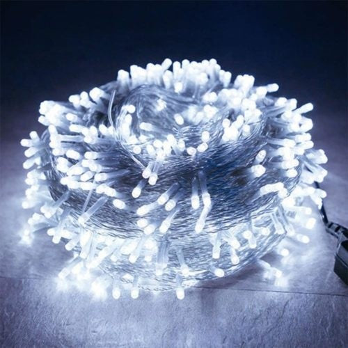 Karácsonyi installáció, 145 M, LED-ek, rojtos, hideg fehér, villanófény, tápegység, összekapcsolható, gumírozott vezeték, 220V