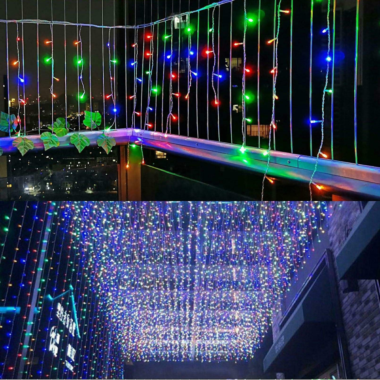 Instalatie Craciun, 15 m, 429 Led-uri ,Franjuri, Multicolor, Flash, Transformator, Interconectabila, Prelungitor 5 m inclus, Fir Transparent, Vivimall - vivimall.ro