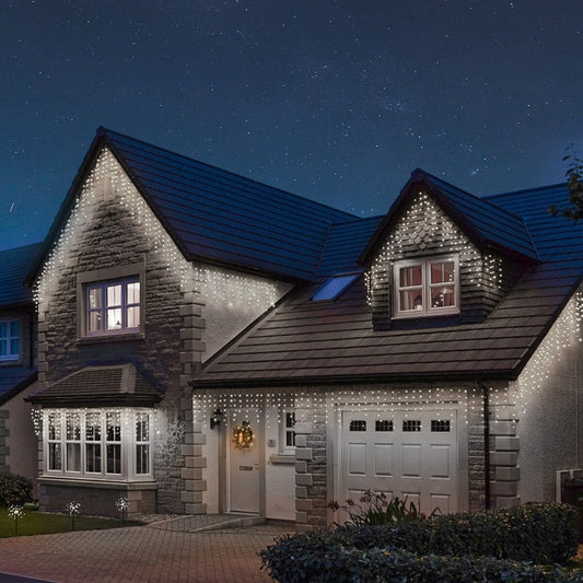 Instalatie Craciun, 150 m, 3600 Led-uri ,Franjuri, Alb rece, Flash, Alimentator, Interconectabila, Prelungitor 6.5 m inclus, Fir Transparent Cauciucat, 220v, Vivimall - vivimall.ro