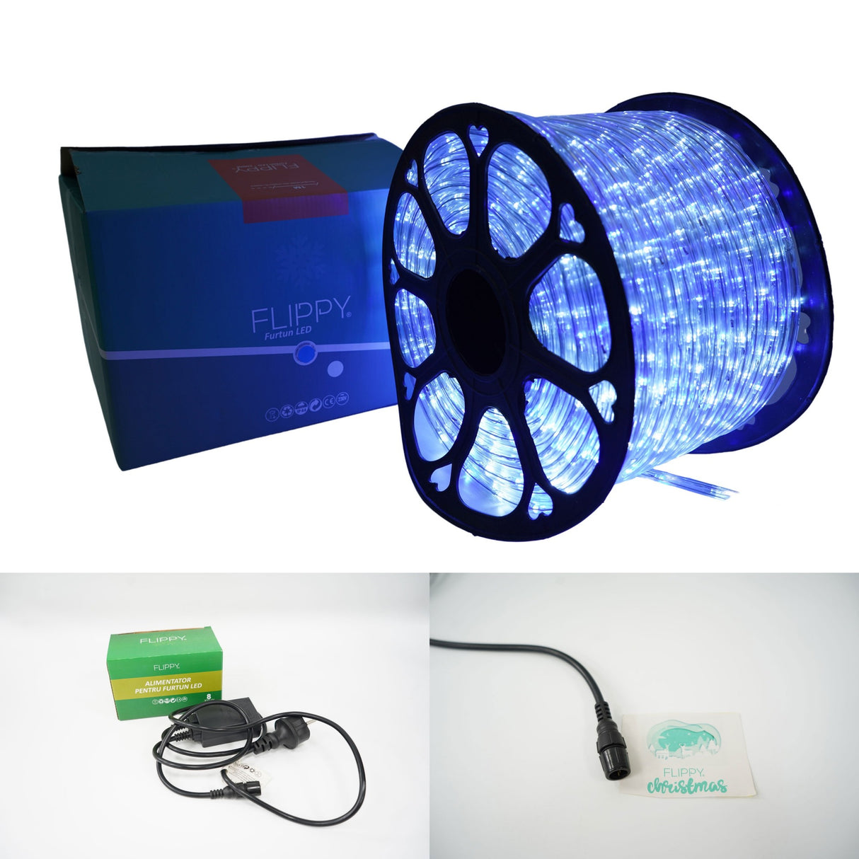 Karácsonyi installáció, 2 m, 48 LED, fénycső, hideg fehér, transzformátor, 8 fényeffektus, szekcionált, 220 V