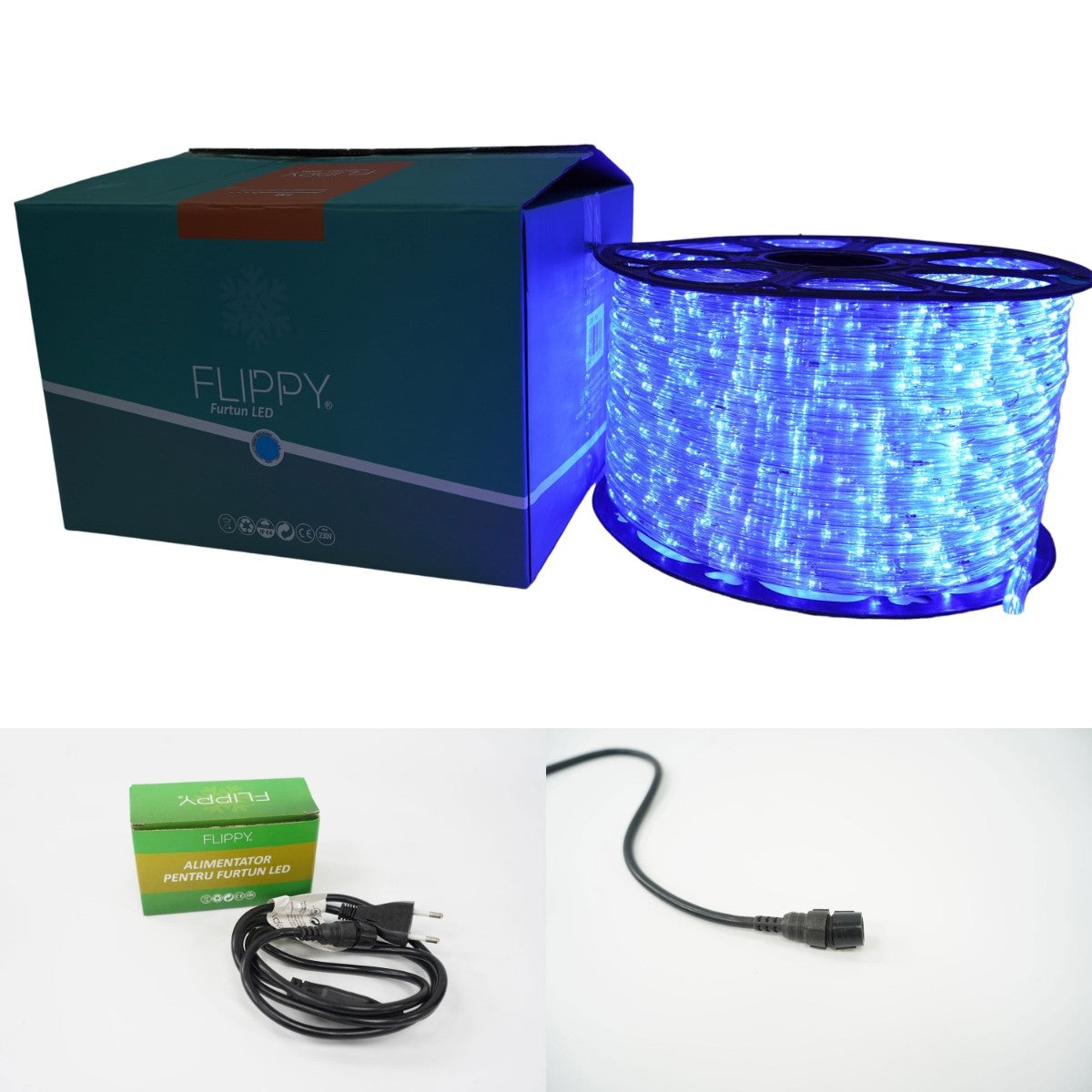 Karácsonyi installáció, 2 m, 48 LED, világítócső, transzformátor, szekcionált, 220 V