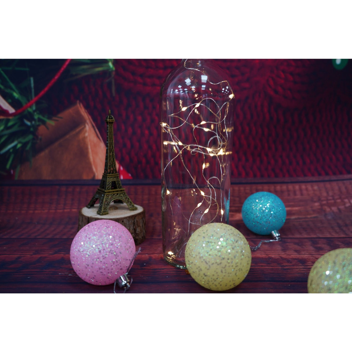 Instalatie de Craciun, Liniara, 2 m, Baterii, 20 LED-uri, Alb Cald, Fir Cupru, Interior/Exterior, Vivimall - vivimall.ro