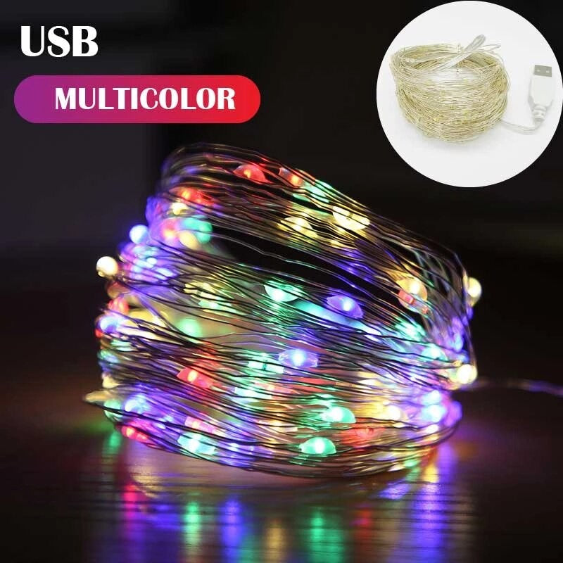 Karácsonyi installáció, 2 méter, 20 LED, 8 funkciós távirányító, USB, rézhuzal, lineáris, beltéri/kültéri
