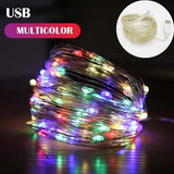 Karácsonyi installáció, 2 méter, 20 LED, 8 funkciós távirányító, USB, rézhuzal, lineáris, beltéri/kültéri