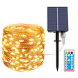 Instalație Crăciun exterior 200 LED-uri alb cald, 22 metri, cu panou solar și telecomandă – vedere generală