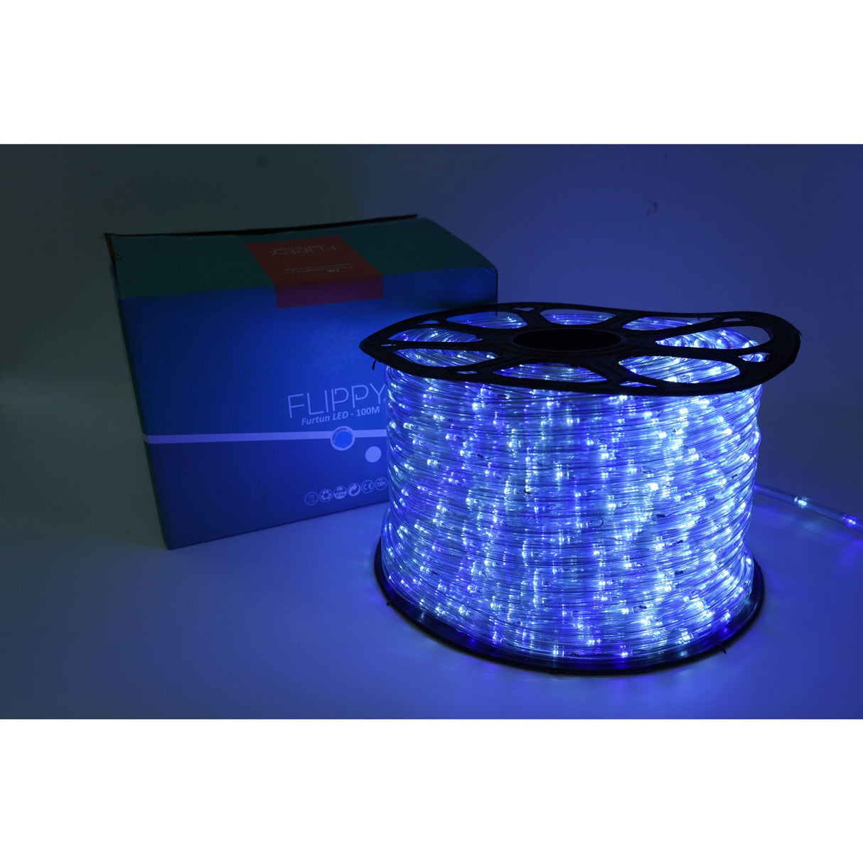 Instalatie Craciun, 24 m, 576 Led-uri, Furtun Luminos, Alb rece/ Albastru, Transformator, 8 jocuri de lumini, Sectionabila, 220 V, Vivimall - vivimall.ro