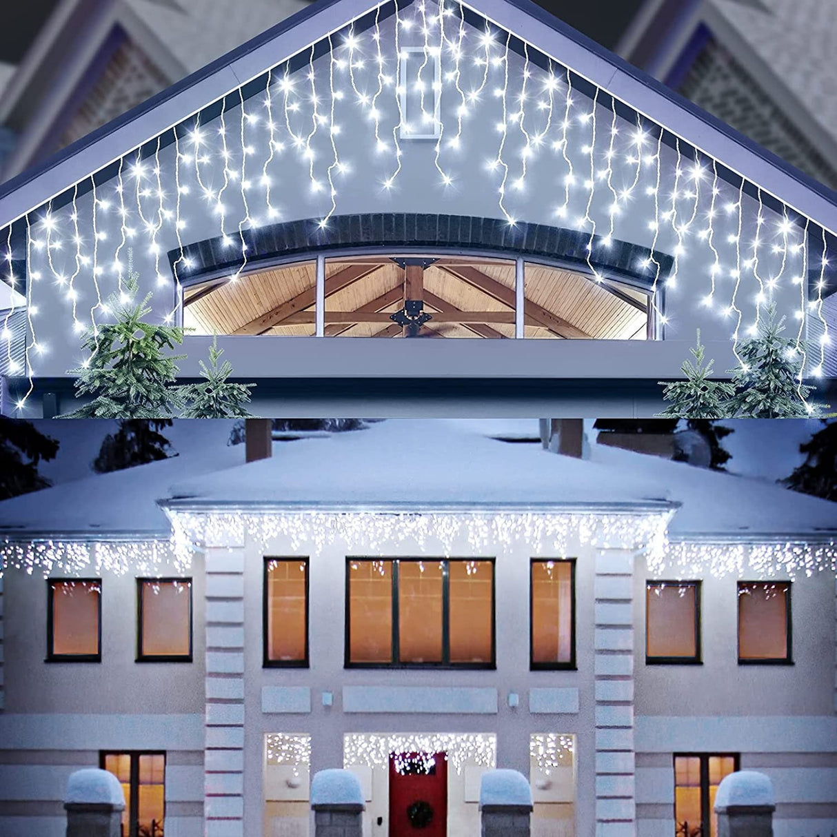 Karácsonyi installáció, 25 M, 715 LED, rojtos, hideg fehér, villanófény, transzformátor, összekapcsolható, 3 M hosszabbító kábel mellékelve, vezeték