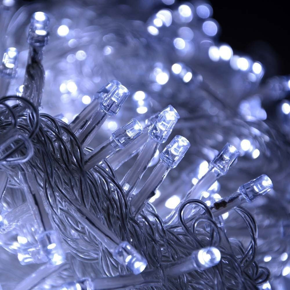 Karácsonyi installáció, 28 M, 836 LED, Perem, Hideg fehér, Villogó, Transzformátor távirányítóval, Összekapcsolható, 5 M hosszabbító kábel mellékelve, Vezeték