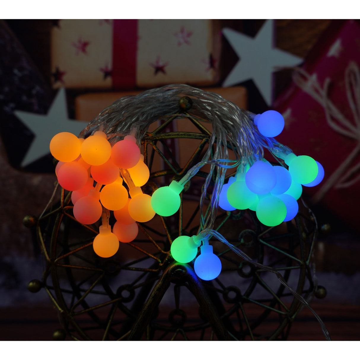 Instalatie Craciun, 3.5 m, 30 de LED-uri, multicolor RGB, model cu bilute, liniara, cu baterie, interior/exterior, Vivimall - vivimall.ro