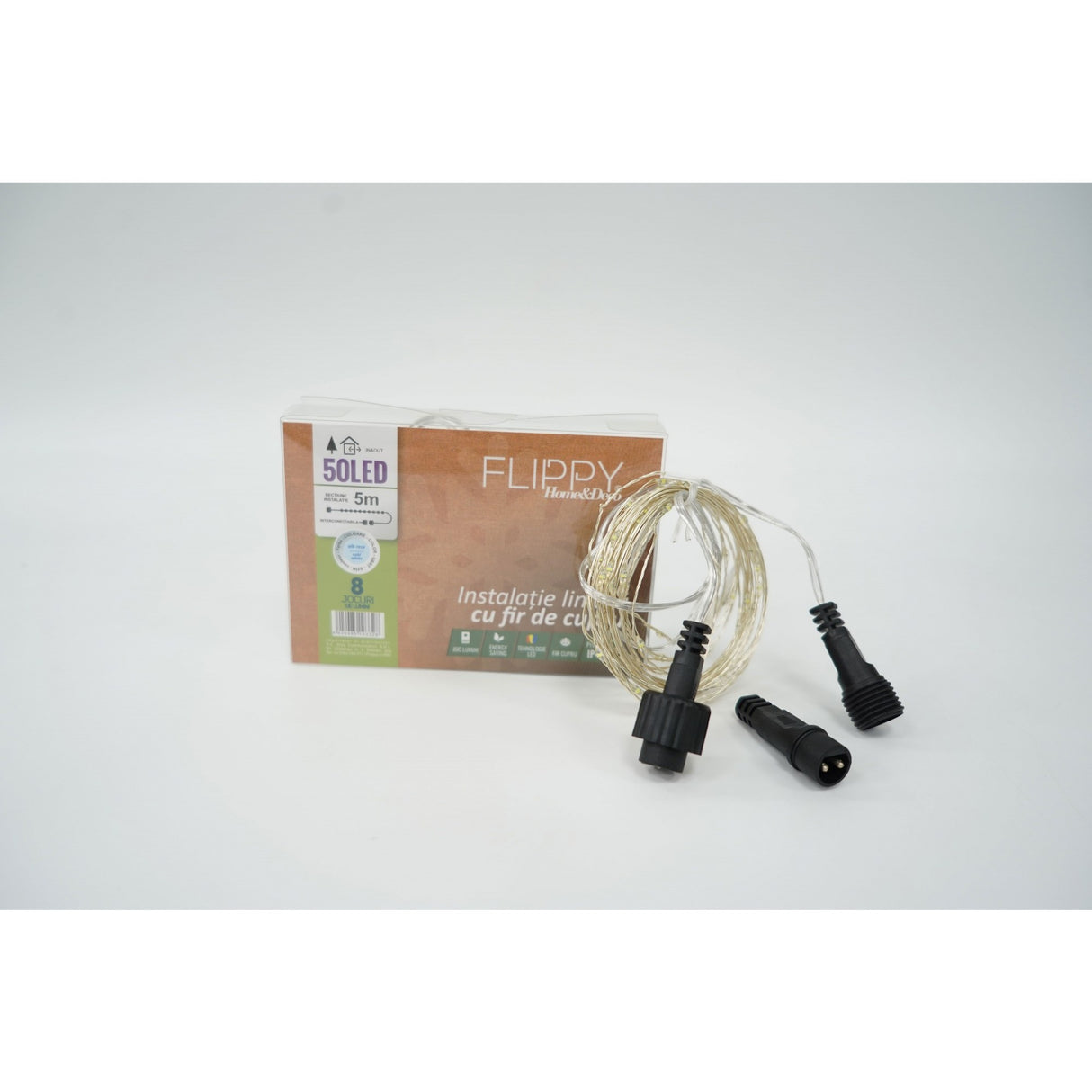 Instalatie Craciun, 30 m, 300 Led-uri, Liniara, Alb Rece, 8 jocuri de lumini, Transformator, Interconectabila, Prelungitor 5 m inclus, Fir Cupru, Vivimall - vivimall.ro