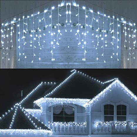 Karácsonyi installáció, 35 M, 1001 LED, rojtos, vaku, transzformátor, összekapcsolható, 3 M hosszabbító kábel mellékelve, fehér vezeték