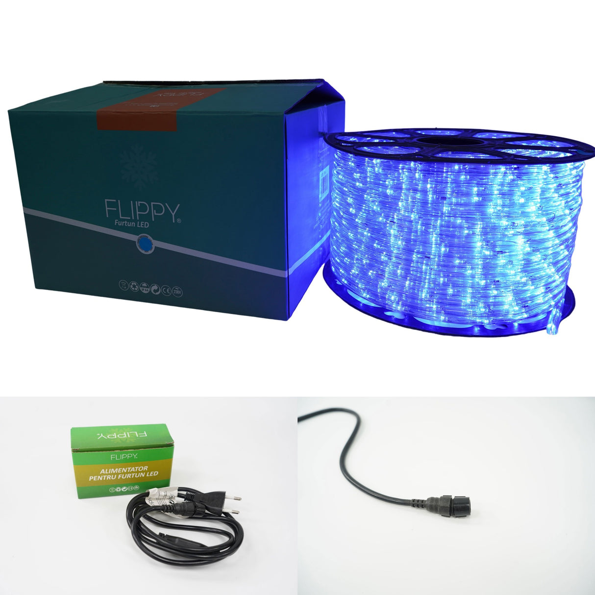 Karácsonyi installáció, 4 m, 96 LED, világítócső, transzformátor, szekcionált, 220 V