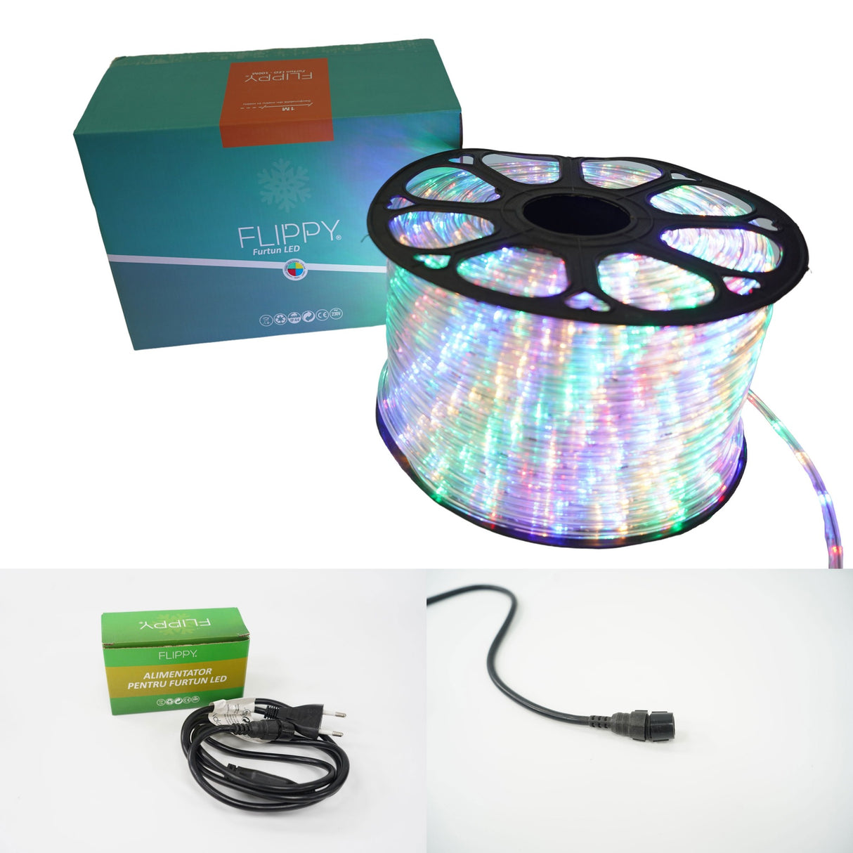 Karácsonyi installáció, 4 m, 96 LED, világítócső, transzformátor, szekcionált, 220 V