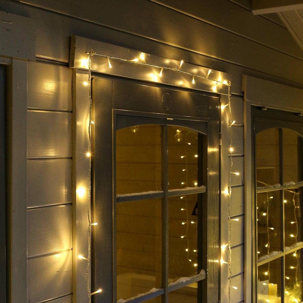 Karácsonyi installáció, 5 M, 50 LED, Lineáris, Meleg fehér, 8 fényeffektus, Transzformátor, Összeköthető, 3 M hosszabbító kábel mellékelve, Vezeték