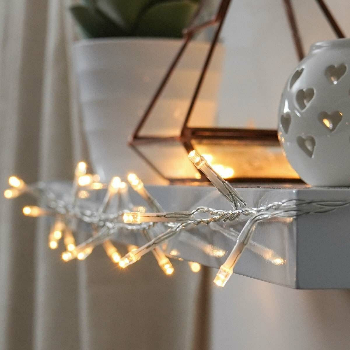 Karácsonyi installáció, 5 M, 50 LED, Lineáris, Meleg fehér, 8 fényeffektus, Transzformátor, Összeköthető, 3 M hosszabbító kábel mellékelve, Vezeték