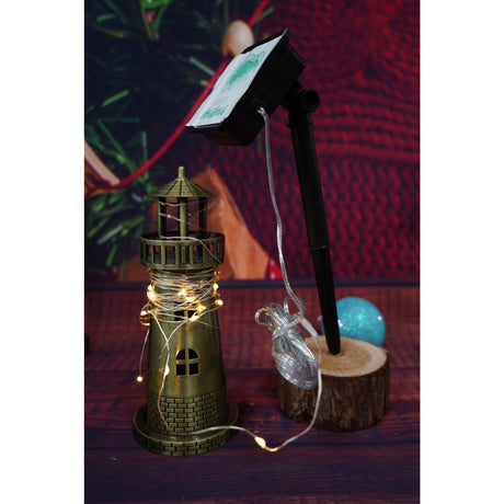 Instalatie Craciun, 5 metri, 50 de LED-uri, alb cald, cu energie solara, fir de cupru, liniar, interior/exterior, Vivimall - vivimall.ro