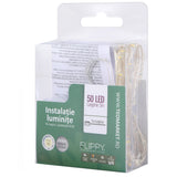 Instalatie Craciun, 5 metri, 50 LED-uri, alb cald, cu baterii, fir cupru, liniar, interior/exterior, Flippy - vivimall.ro
