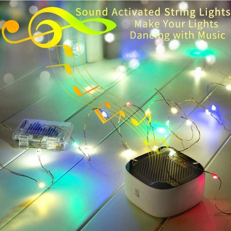 Karácsonyi installáció, 5 méter, 50 LED, RGB, zeneszinkron, 12 funkciós távirányító, USB, rézdrót, lineáris, beltéri/kültéri