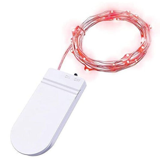 Instalatie Craciun, 5 metri, 50 LED-uri, Rosu, cu baterii, fir cupru, liniar, interior/exterior, Vivimall - vivimall.ro