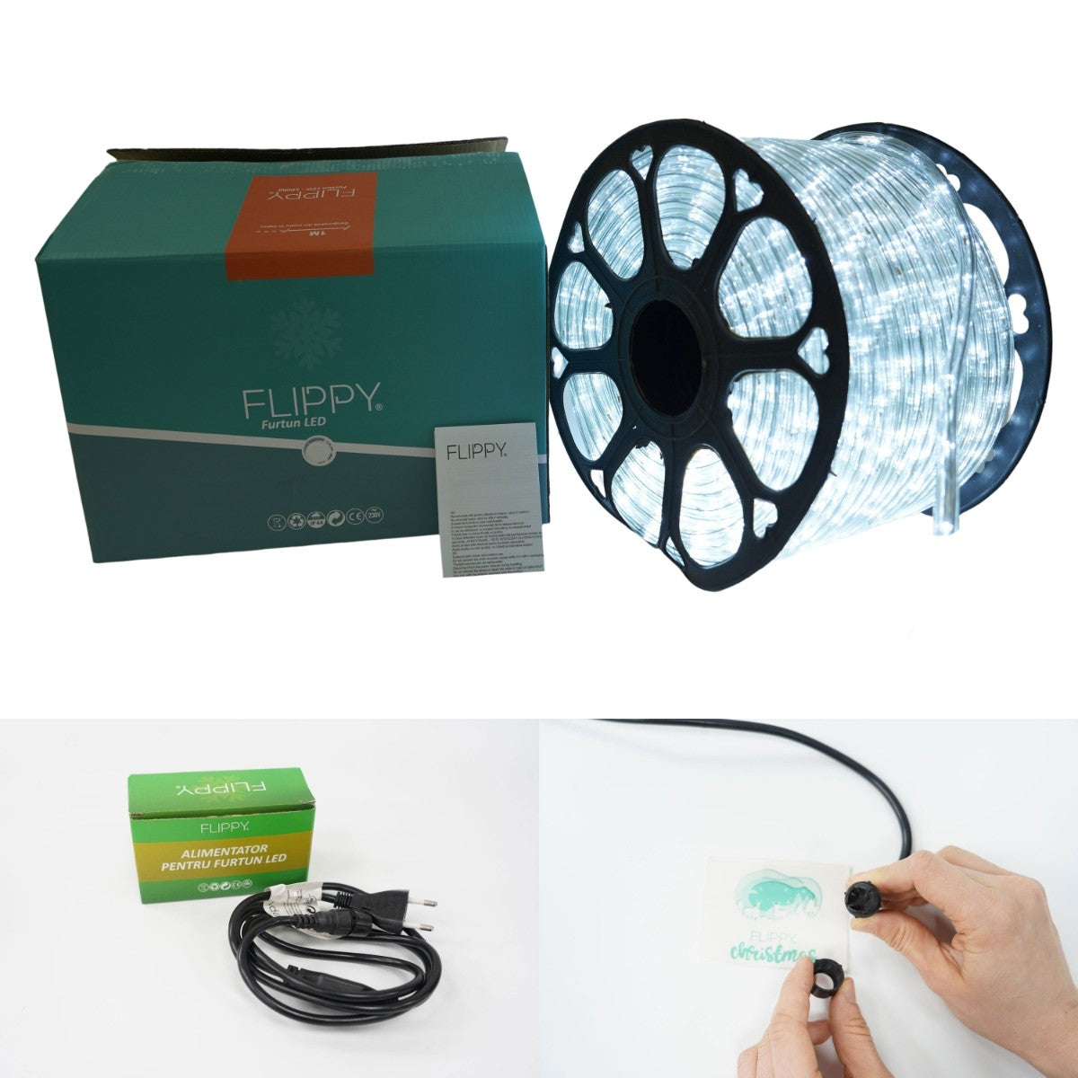 Karácsonyi Telepítés, 6 M, 144 LED, Világítótömlő, Hideg, Transzformátor, Szekcionált, 220 V