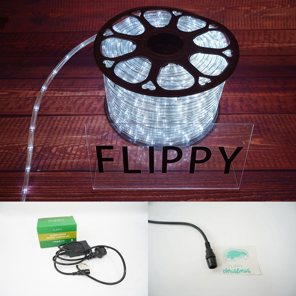 Karácsonyi Telepítés, 6 M, 144 LED, Világítótömlő, Hideg, Transzformátor, Szekcionált, 220 V