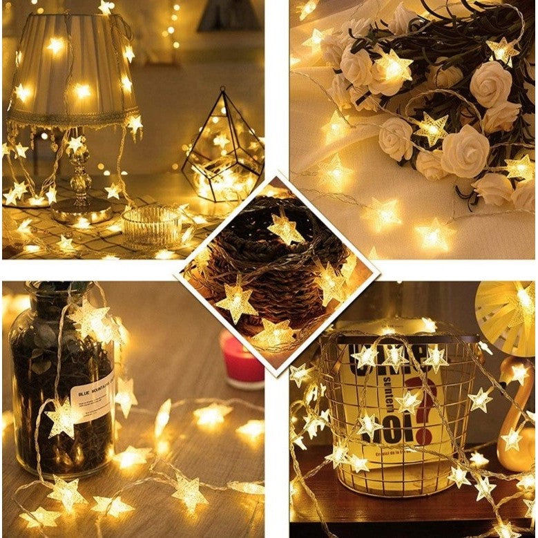 Instalatie Craciun, 6 metri,40 LED-uri cu Ornament tip Stea, Alb Cald, USB lung, fir cupru, liniar, interior/exterior, Vivimall - vivimall.ro