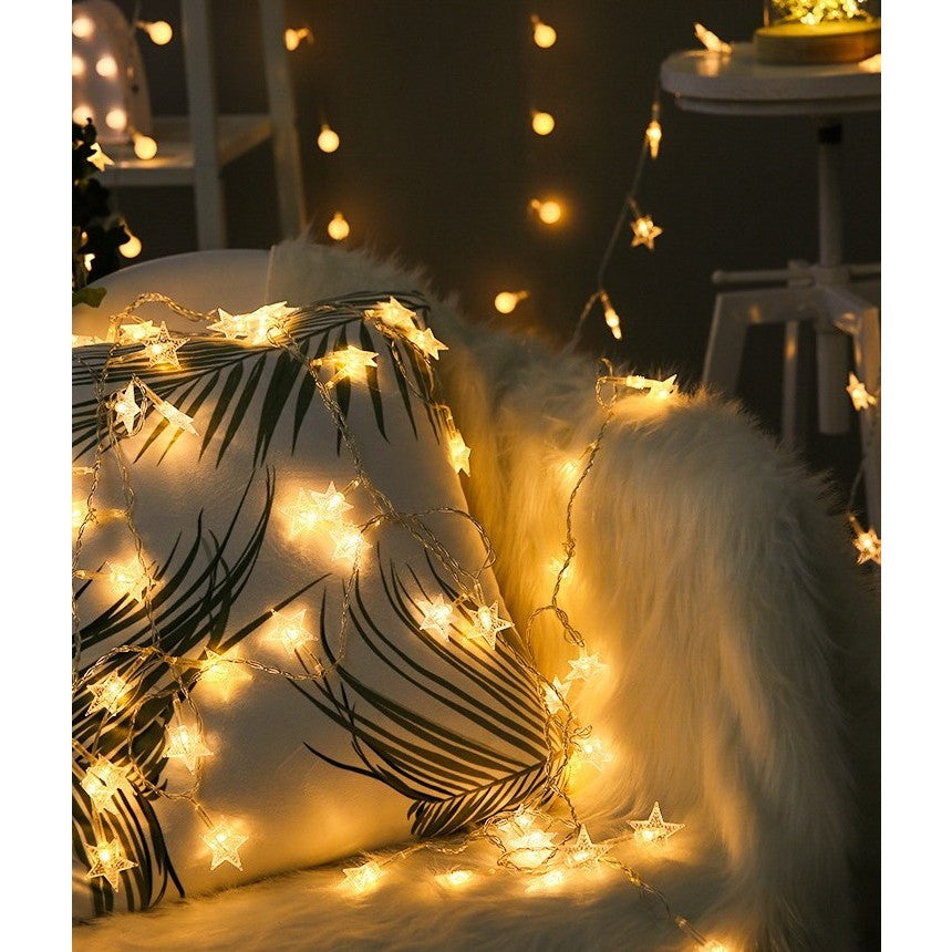 Karácsonyi installáció, 6 méter, 40 LED csillagdísszel, hosszú USB, rézhuzal, lineáris, beltéri/kültéri