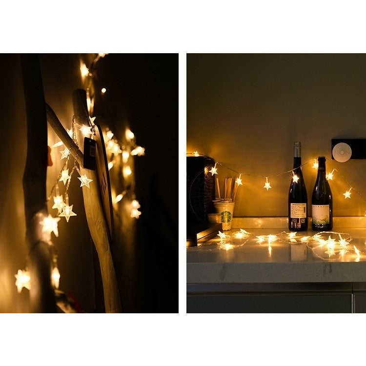 Karácsonyi installáció, 6 méter, 40 LED csillagdísszel, hosszú USB, rézhuzal, lineáris, beltéri/kültéri