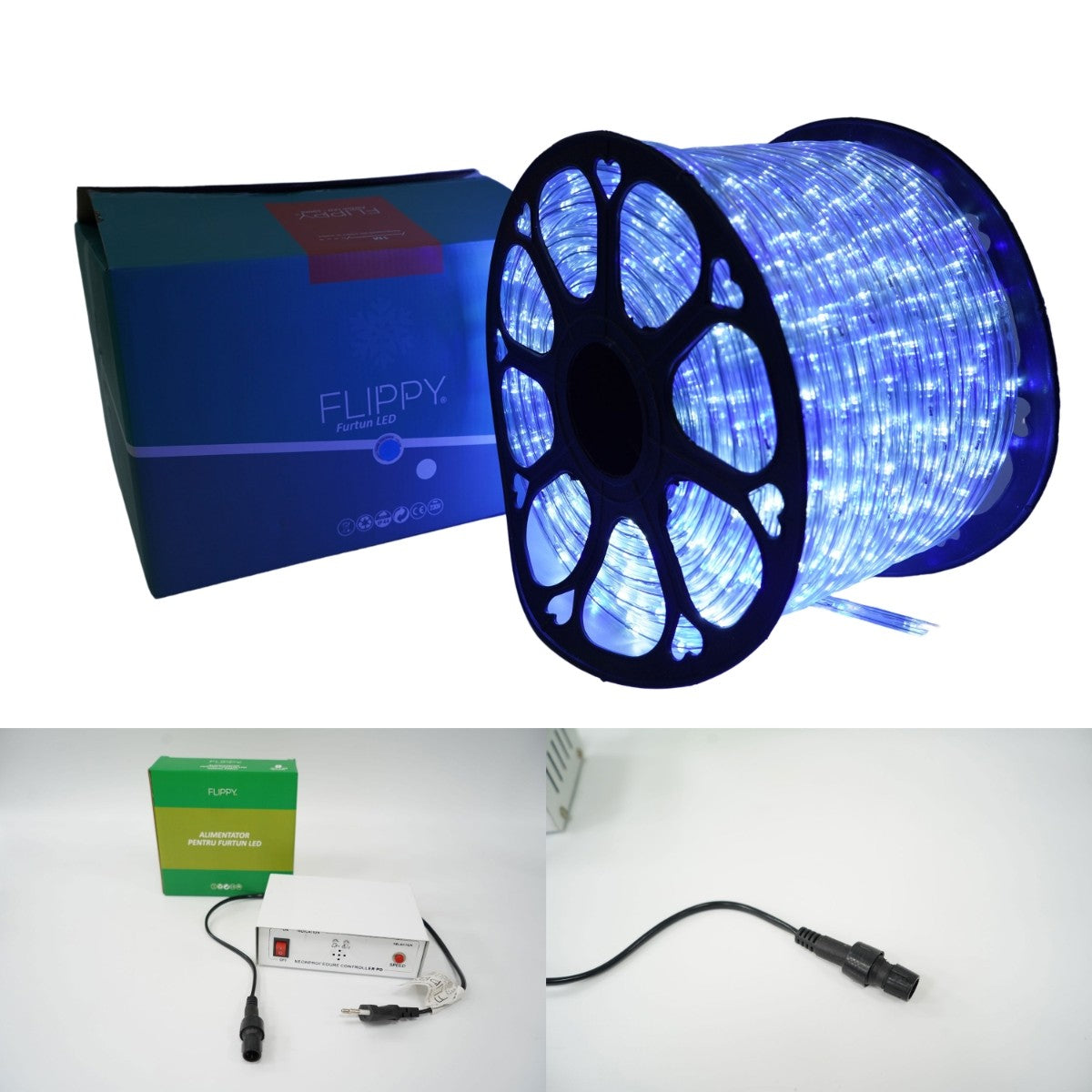 Instalatie Craciun, 78 M, 1872 Led-Uri, Furtun Luminos, Alb Rece/, Transformator, 8 Jocuri De Lumini, Sectionabila, 220 V