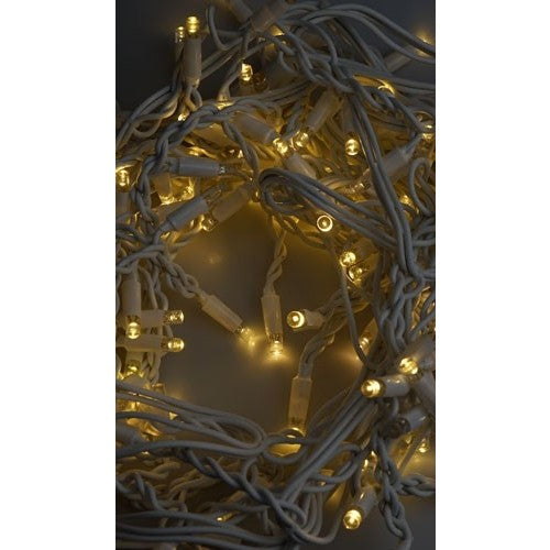 Karácsonyi installáció, 80 M, LED-ek, rojtos, vaku, tápegység, összekapcsolható, fehér gumírozott vezeték, 220V